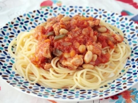 レンジ用圧力鍋で「鶏と豆のトマト煮パスタ」